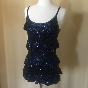 Dark blue sequined tank style ruffled top